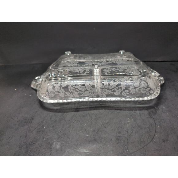 Fostoria Etched Glass Divided Relish‎ Dish, Basket Floral Design, 3-Part Serving - Picture 9 of 10